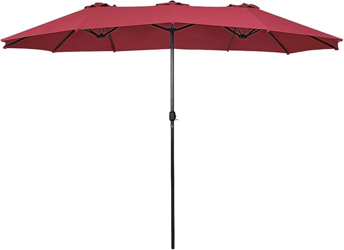 Tangkula 15 Ft Patio Umbrella Double-Sided Steel Outdoor Market Table Umbrella with Crank (Wine)