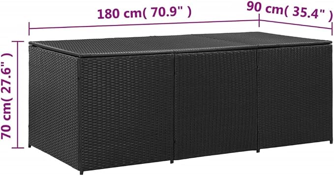 Outdoor Rattan Wicker Garden Storage Box, Patio Deck Storage Box, Patio Storage Container for Indoor, Patio Furniture Cushions, Pool Supplies,Poly Rattan 70.9"x35.4"x27.6" Black,-237