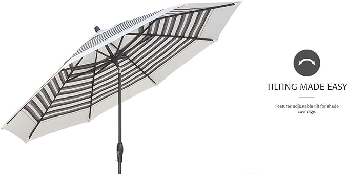 Treasure Garden 9-Foot Patio Umbrella - Outdoor Furniture Market Umbrella – Auto Tilt – Black Aluminum Frame (Obravia, Black)