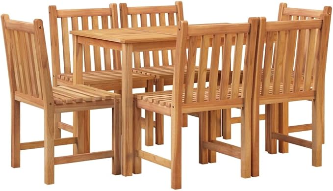 7-Piece Patio Dining Set, Solid Teak Wood Outdoor Table and Chairs with Waterbase Finish, Rectangular Garden Furniture Set for Backyard, Deck and Porch, 1 Table and 6 Chairs