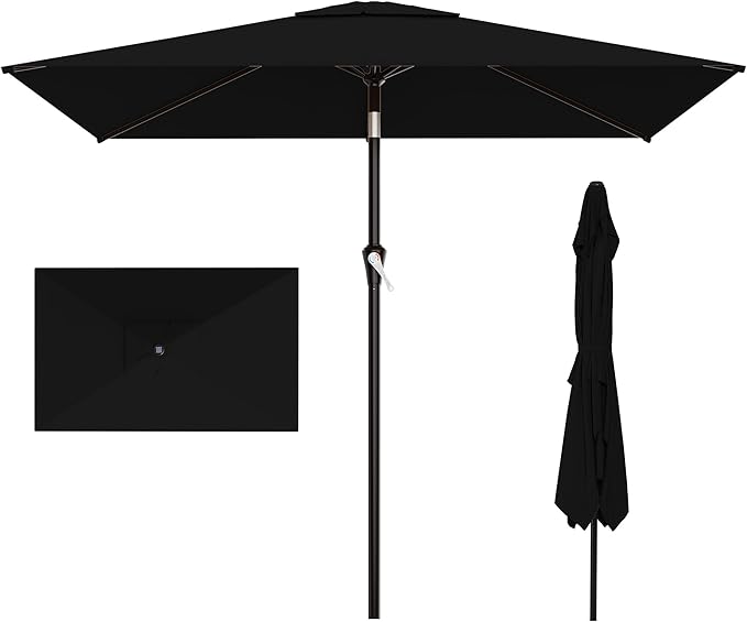 AreShark 6.5' x 10' Rectangular Patio Umbrellas for Outdoor, Outdoor Table Umbrella, Large Outdoor Patio Umbrellas with 6 Sturdy Ribs for Pool, Garden, Deck & Market (Black)