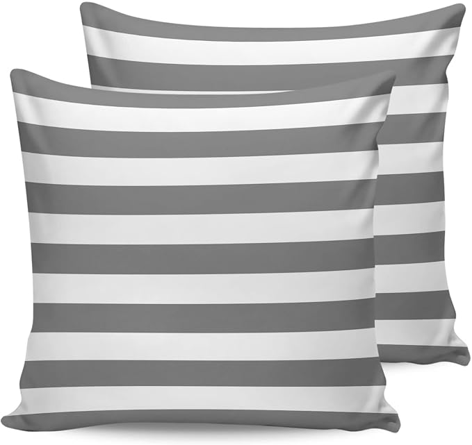 Outdoor Waterproof Pillow Covers for Patio Furniture Grey and White Stripes Decorative Throw Pillow Cover Solid Striped Pillowcases Set of 2 Cushion Case for Sofa Couch Chair 20 x 20 in