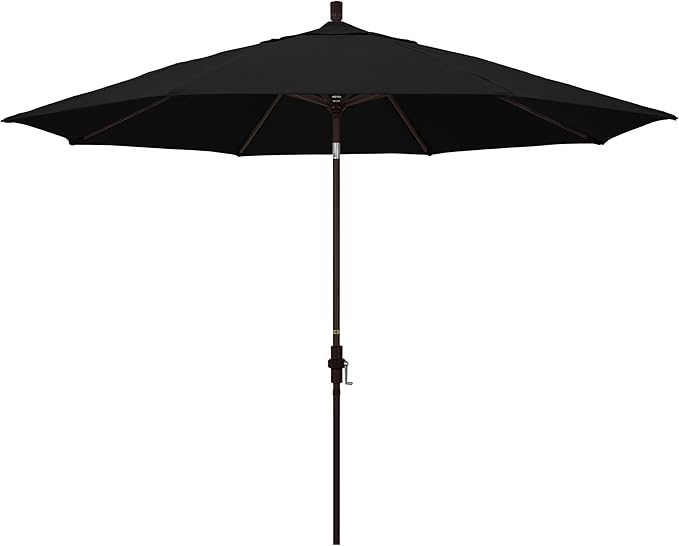 California Umbrella 11Ft Premium Sunbrella Patio Umbrella, Hand-Crank, Tilt-Collar, Bronze Frame, Black Fabric