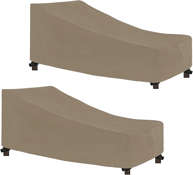 Easy-Going Waterproof Patio Lounge Chair Cover UV Resistant Outdoor Chaise Lounge Covers with Tape Sealed Seam(2 Pack-68Wx30Dx30H inch, Camel)