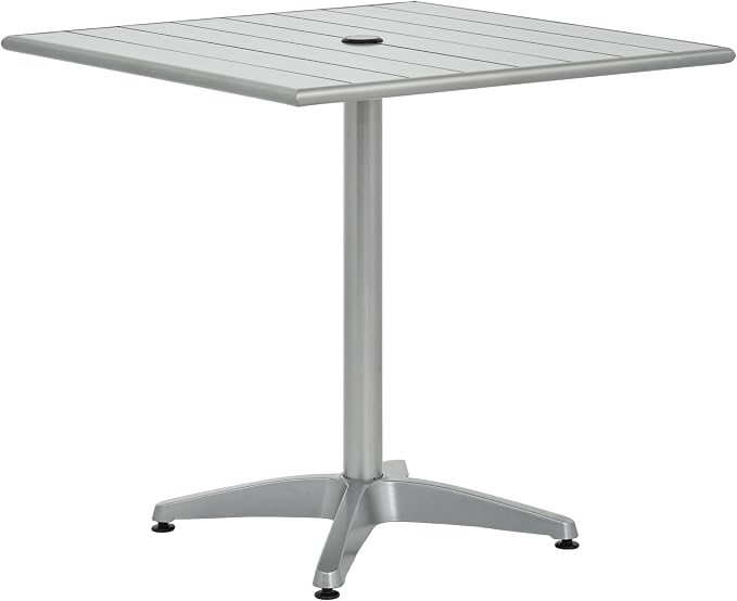 CenPro Commercial Aluminum 36" x 36" Silver Standard Height Outdoor Table with Umbrella Hole| Restaurants, Bars, Wineries, Patios, Residential | (#32Q-149)