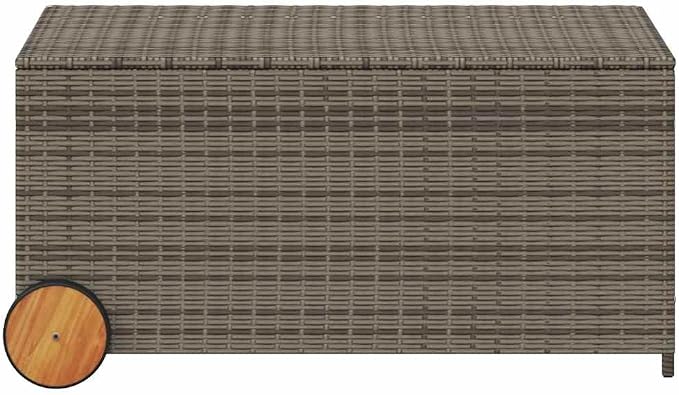 Large Grey PE Rattan Deck Box 21.7x42.1x20.9 in Outdoor Storage Chest 50 gal Portable Patio Bin with Wheels UV Safe Frame for Garden & Terrace Use