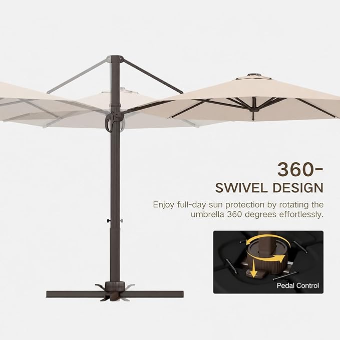 Kingdura 9ft Cantilever Patio Umbrella with Base Included, Large Round Metal Outdoor Offset Umbrella with 360-degree Rotation, 4 Position Tilt, UV Protection for Pool Deck Patio (Beige)