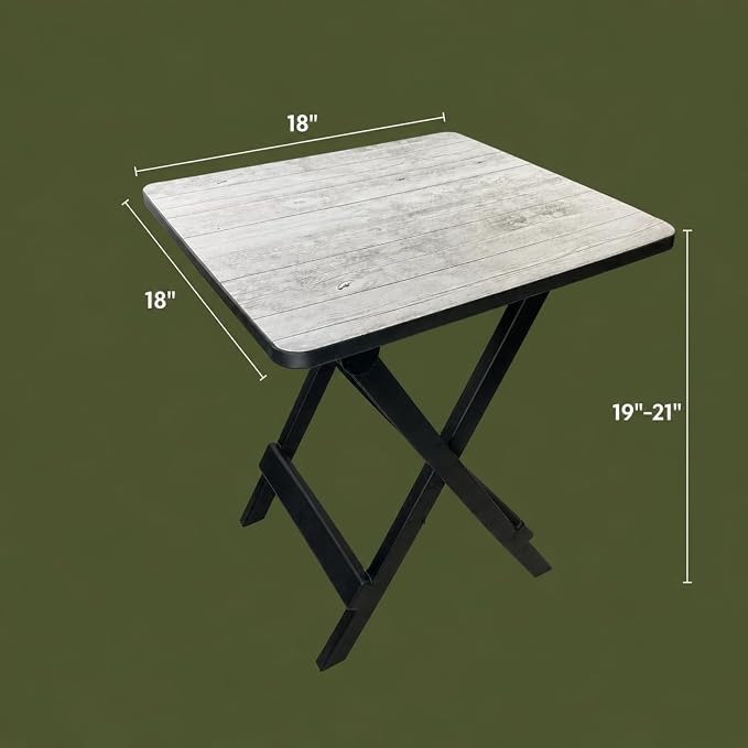 19 Inch Plastic Folding Camp Side Table, Portable Indoor Outdoor Accent Table, Gray Wood Grain Finish, Foldable Utility Table for Camping, Patio, and Backyard Use