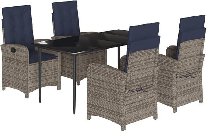Backyard Furniture Patio Conversation Sets Outdoor Seating 5 Piece Patio Dining Set with Cushions Gray Poly Rattan Suitable for Gardens, Balconies, Decks