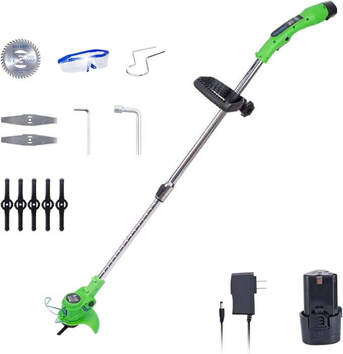 Electric Lawn Mower, 12V Rotary Electric Lawn Mower, Rechargeable Portable Telescopic Garden House Mowing Machine, Lightweight ding Pruning Tools, 2 Batteries