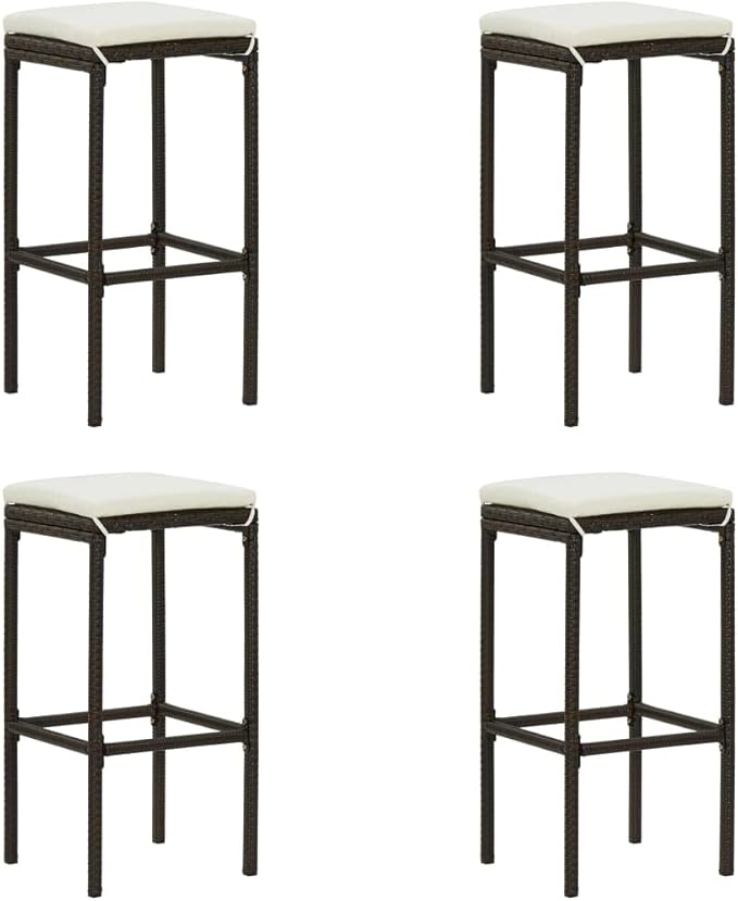 5 Piece Patio Bar Set with Cushions Poly Rattan Brown, Outdoor Patio Sectional, Outdoor Sofa Set, Furniture Conversation Sets, Outdoor Porch Furniture for Balcony, Yard