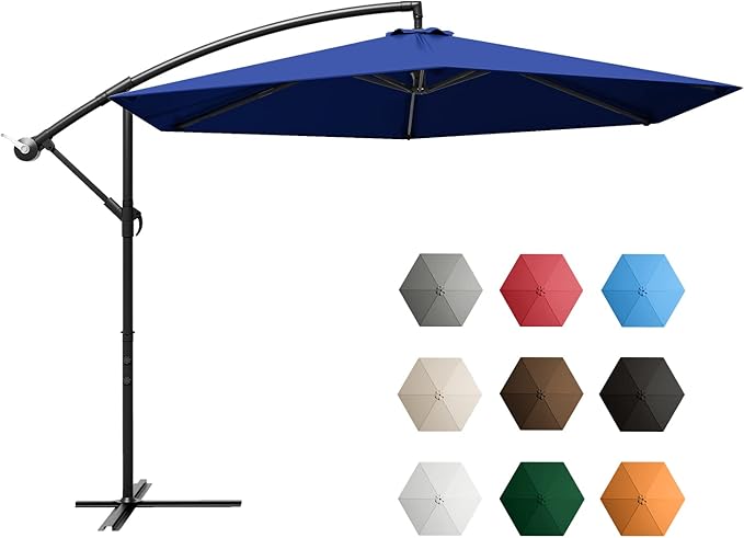 Greesum Patio Umbrella, Outdoor Table Umbrella with Push Button Tilt, Crank and 8 Sturdy Ribs