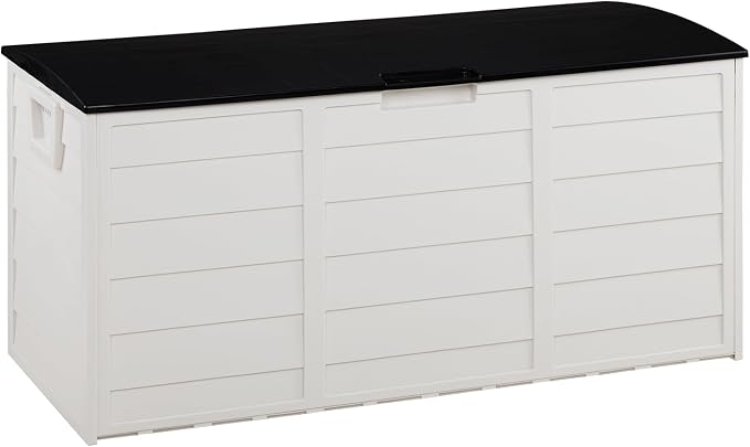 75Gal (260L) Outdoor Garden Storage Deck Box, Lockable Weatherproof Plastic Chest with Wheels & Handles, for Tools, Cushions, Toys (Black&White)