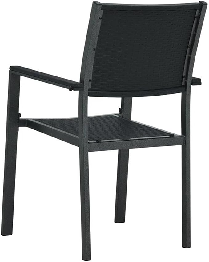 Afuera Living 3-Piece Powder-Coated Steel Garden Dining Set, Black Finish, Square Table with 2 Chairs, Rattan Texture, Lightweight and Portable, Comfortable Outdoor Patio Furniture for Terrace or