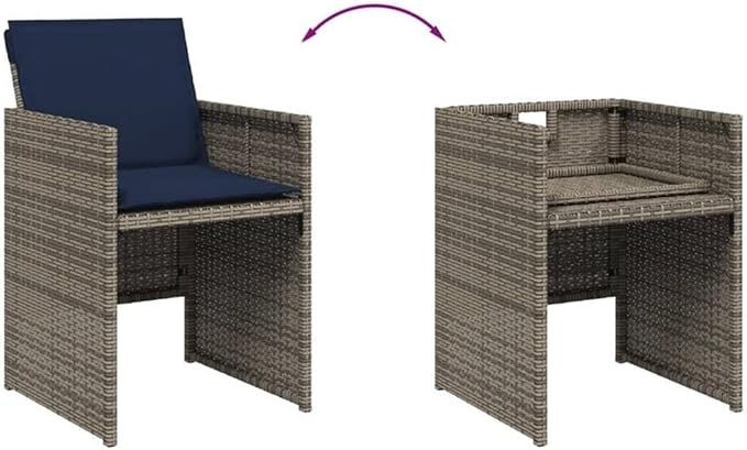 Afuera Living 9 Piece Patio Dining Set, Gray Rattan and Brown Acacia Wood, Stackable Chairs with Removable Cushions, Modern Outdoor Furniture for Garden or Backyard, Seats 8