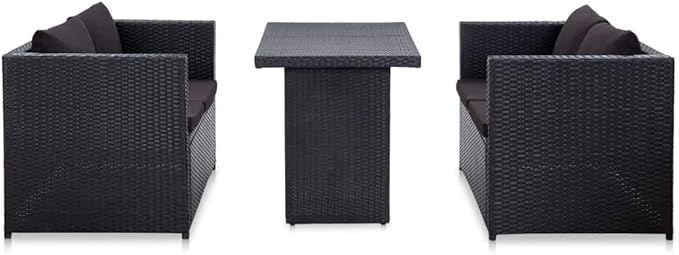 3 Piece Patio Lounge Set with Cushions, Front Porch Furniture Outdoor Sofa Sets Porch Furniture Set Patio Conversation Set for Poolside Negotiation Area Piazza Garden Poly Rattan Black