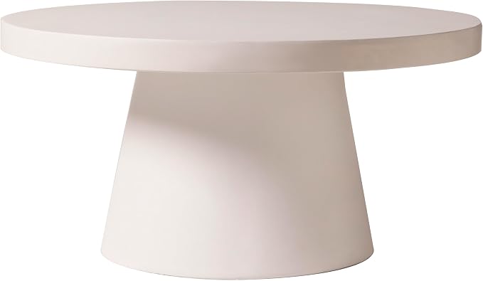 LeisureMod Minimalist Grey Side Table with Pedestal Base – Round Fiberstone Accent Table for Living Room, Outdoor, or Patio Use, Dune Series