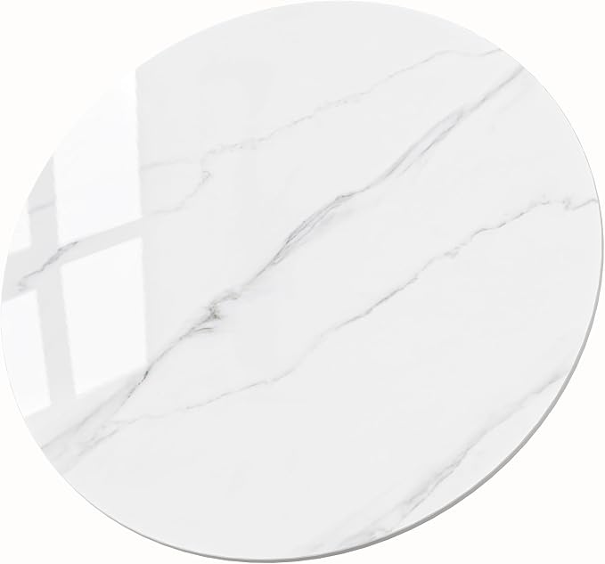 Round Table Top, 35.4” White Sintered Stone Tabletop, DIY Replacement & Cover Marble Desktop, Scratch & Wear Resistant, Easy to Clean, Suitable for Indoor & Outdoor