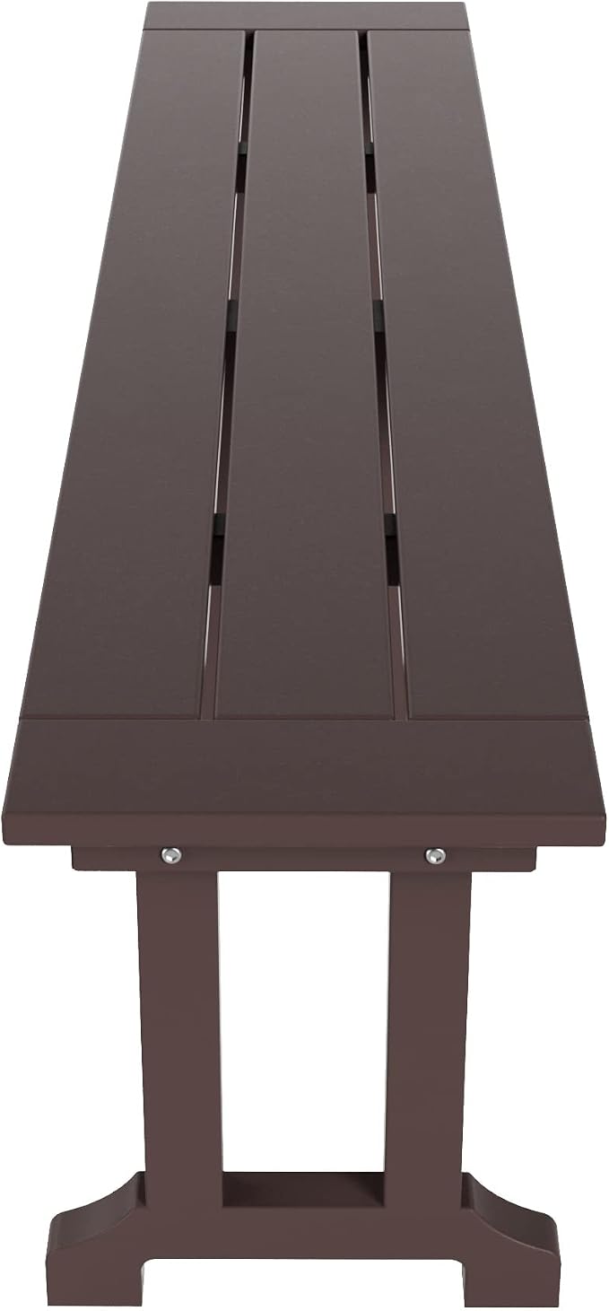 WestinTrends Ashore 6 Pieces Adirondack Patio Dining Set with Bench, All Weather Poly Lumber Slatted Outdoor Furniture Set, 71" Trestle Table and 4 Adirondack Chair and Outdoor Bench, Dark Brown