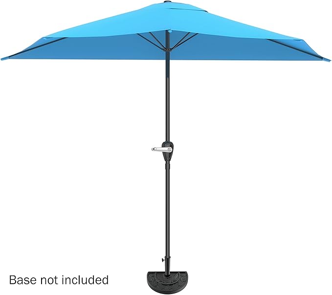 Half Umbrella Outdoor Patio Shade - 9 ft Patio Umbrella with Easy Crank - Small Canopy for Balcony, Table, or Deck by Pure Garden (Blue)