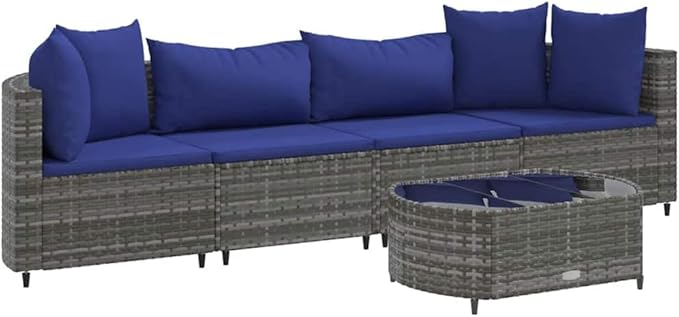 Patio Furniture Sets,Outdoor loveseat,Patio Conversation Sets,5 Piece Patio Sofa Set with Cushions Gray Poly RattanSuitable for Patio, Garden, Gazebo Low
