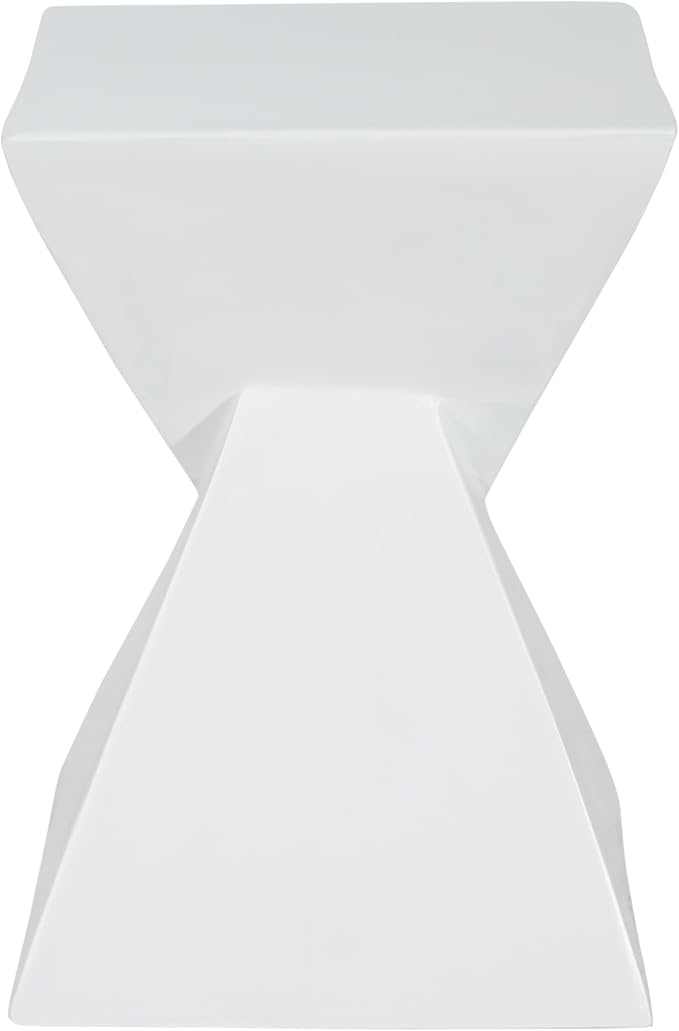 Merax Modern Concrete Side Table with Hourglass Design - Hand-Painted Wood Finish Accenttable for Indoor/Outdoor, White