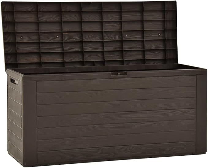 Deck Box Large Outdoor Storage for Patio Furniture, PP Garden Tools, Pool Supplies,Outdoor Backyard Patio Storage Deck Box Container, Brown 45.7"x17.3"x21.7"