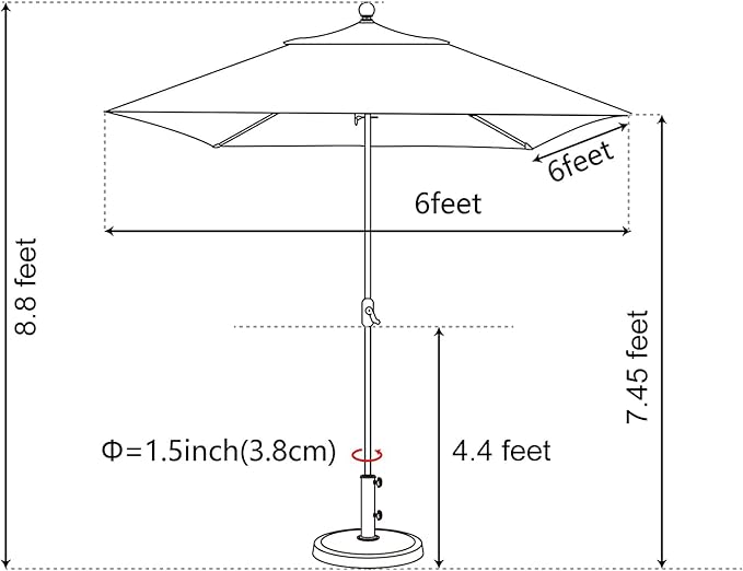 EliteShade USA 10-Year-Non-Fading 6x6Ft Square Market Patio Umbrella, UPF 50+ UV Protection Performance Sun Umbrella, Heavy Duty Commercial Grade Outdoor Table Umbrella with Crank, Windproof Vented Top for Garden, Pool, Deck and Outdoor Playsets, Fores...