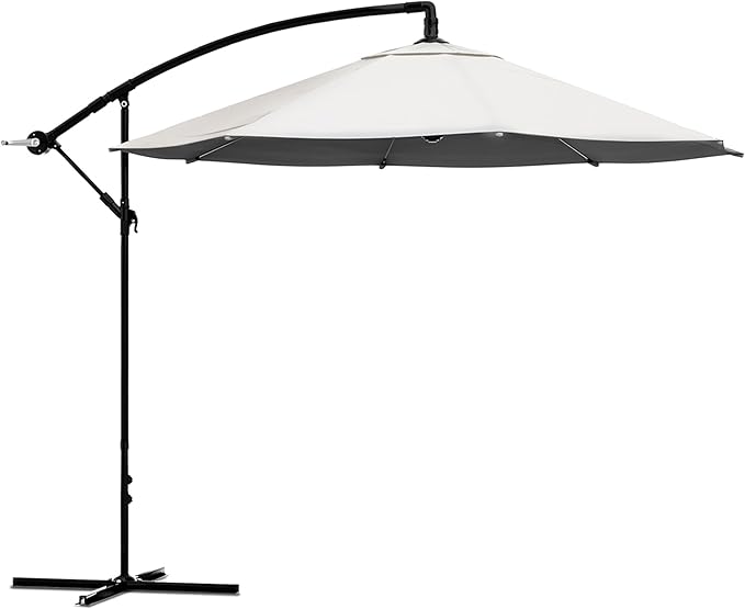 Pure Garden Offset Patio Umbrella – 10 Ft Cantilever Hanging Outdoor Shade - Easy Crank and Base for Table, Deck, Porch, or Poolside (Tan)