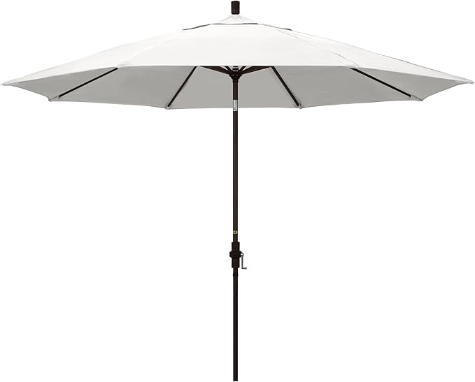 California Umbrella 11Ft Premium Sunbrella Patio Umbrella, Hand-Crank, Tilt-Collar, Bronze Frame, Natural Fabric