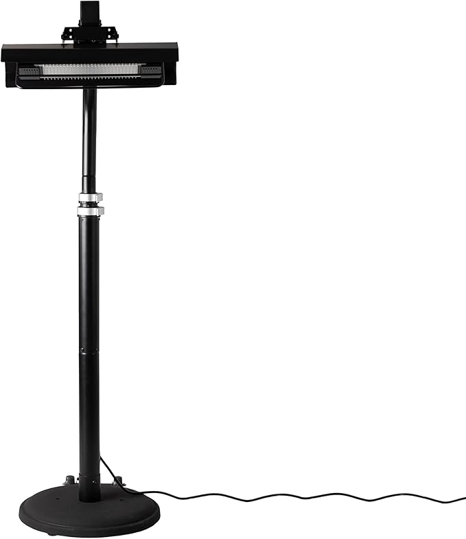 Fire Sense 02678 Telescoping Offset Pole Mounted Infrared Patio Heater With Wheels 1500 Watt Indoor Outdoor Powder Coated Steel Tip over Protection System Cover Included - Black