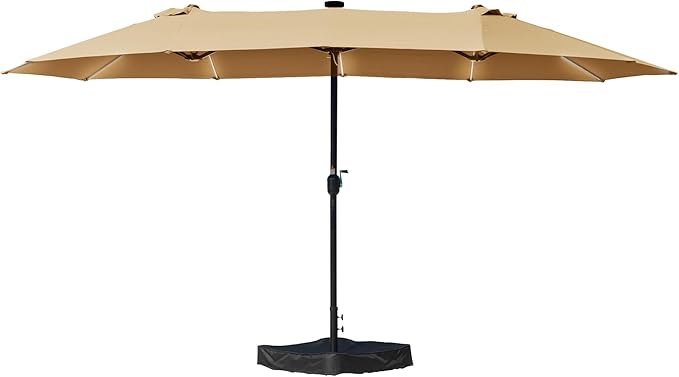 Kozyard 15 FT Rectangular Double-Sided Patio Umbrella with Solar Lights, Outdoor Patio Umbrella with Crank Lift, Base Included, UV-Resistant for Pool, Backyard & Garden Beige