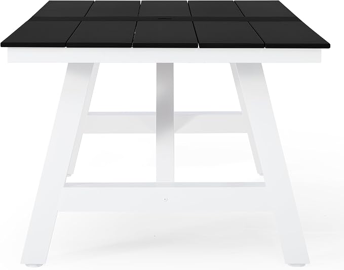 WestinTrends Cape May 90" HDPE Rectangle Outdoor Patio Dining Table with Umbrella Hole and Metal Frame, Black