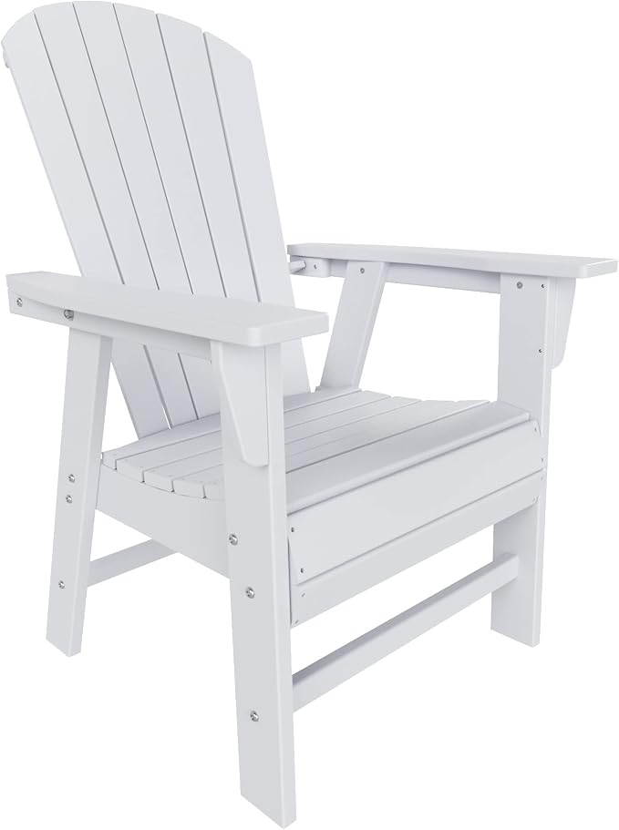 WestinTrends Dylan Adirondack Outdoor Dining Set for 6, All Weather Poly Lumber Patio Table and Chairs Set of 6, 71" Trestle Outdoor Table and Seashell Adirondack Dining Chair, White