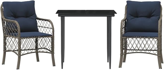 Backyard Furniture Patio Conversation Sets Outdoor Seating 3 Piece Bistro Set with Cushions Gray Poly Rattan Suitable for Gardens, Balconies, Decks