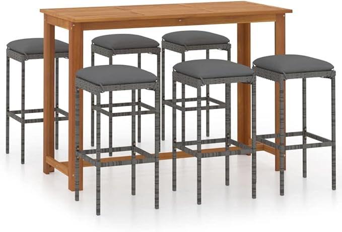 Patio Bar Set with Cushions,Patio Lounge Set,Conversation Sets,Outdoor Garden Table and Chairs Sets,Outdoor Patio Furniture,for Patio,Backyard,Garden,7 Piece Gray