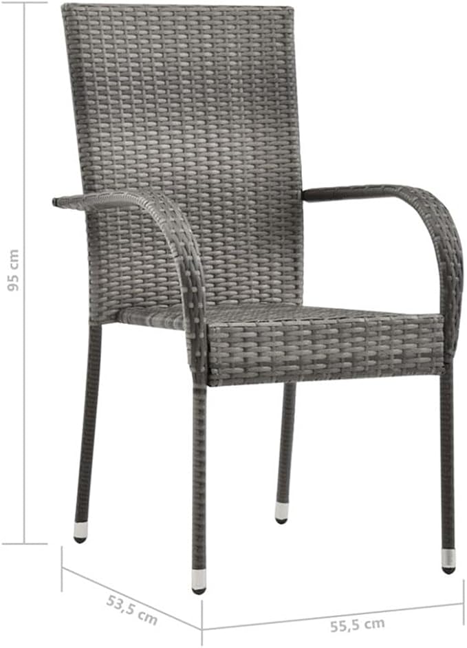 Afuera Living 7-Piece Solid Acacia Wood Patio Dining Set, Gray PE Rattan Stackable Chairs, Oiled Finish, Outdoor-Only, Contemporary Design for Garden, Terrace, Balcony, Seats 6