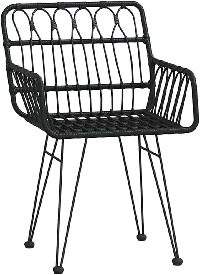 Afuera Living 7 Piece Rectangular Poly Rattan Garden Dining Set, Black Powder-Coated Finish, UV-Resistant, Sturdy Steel Frame, Modern Outdoor Patio Furniture, Seating for 6, Weather-Resistant