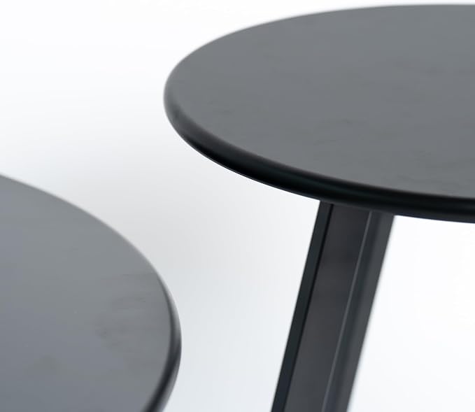 Nesting Side Table Set of 2, Modern Black Metal Wire Round End Tables, Industrial Accent Tables for Patio, Balcony, Living Room, Garden (Black Table)
