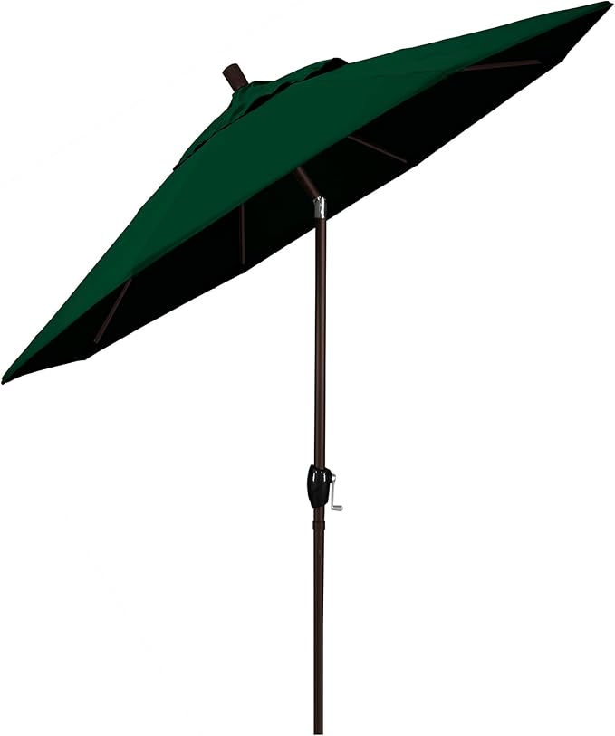 California Umbrella 7.5' Round Aluminum Market Umbrella, Crank Lift, Push Button Tilt, Bronze Pole, Canvas Forest Green