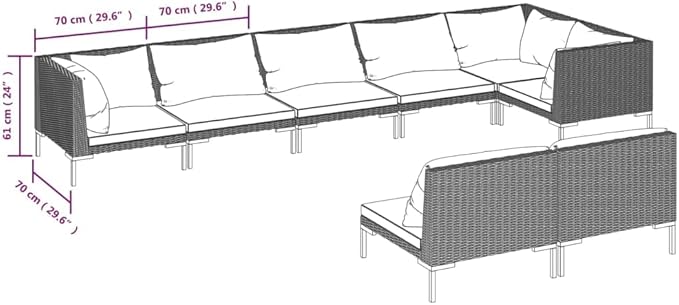Patio Lounge Set with Cushions,Outdoor Table and Chairs Set,Terrace Conversation Set Furniture,Outdoor Furniture,for Garden,Backyard,8 Piece Poly Rattan Dark Gray