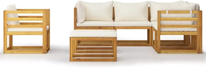 Patio Lounge Set with Cushion,Outdoor Patio Furniture,Outdoor Chat Conversation Set,Garden Furniture Sets,for Patio,Backyard,Garden,Outdoor,8 Piece Cream Solid Acacia Wood