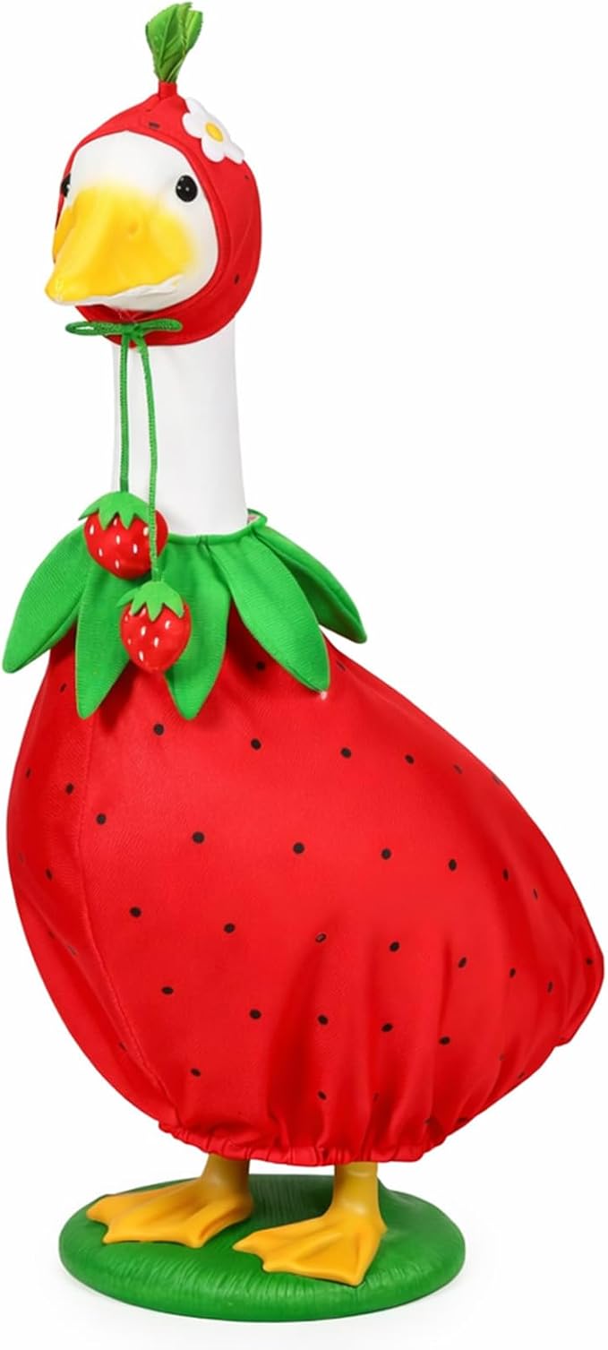 Strawberry Porch Goose Outfits Strawberry Goose Clothes for Outdoor Garden Yard Patio Lawn Goose Statue