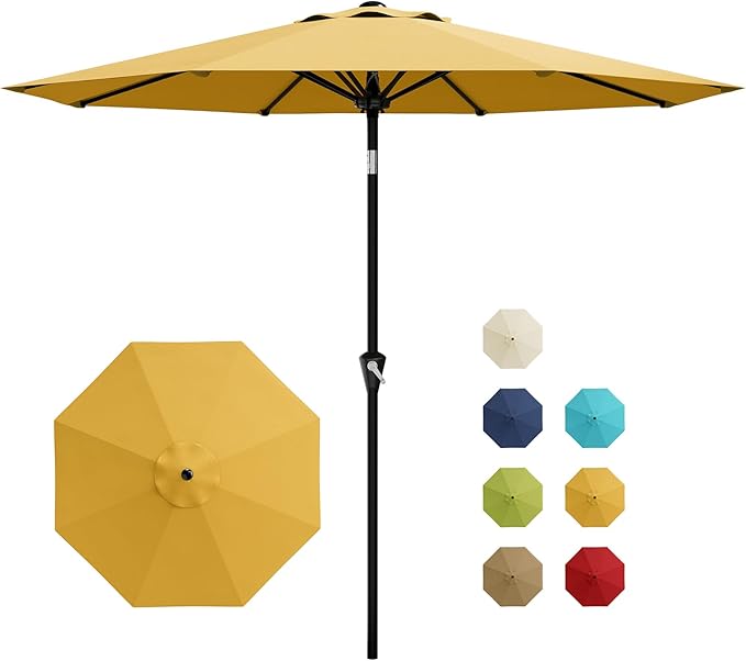 Garvee 9FT Patio Umbrella - Outdoor Table Umbrella with Smooth Crank Lift, Push Button Tilt and 8 Sturdy Ribs - Market Umbrella UV Protection Waterproof for Pool, Deck, Yard, Garden (Yellow)