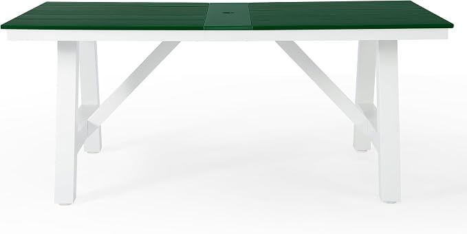 Costaelm Outdoor Dining Tables for Patio, 72" Rectangle 6-Person HDPE Dining Table with Umbrella Hole and Metal Frame for Outside, Garden, Poolside, Backyard, Porch, Balcony, Dark Green