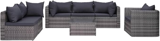 Patio Lounge Set with Cushions,Outdoor Tables and Chairs,Outdoor Furniture Sets,Patio Conversation Sets,for Garden,Deck,Backyard,7 Piece Poly Rattan Gray