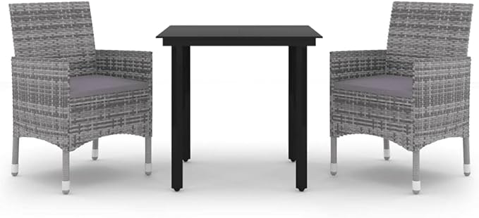 Patio Dining Set with Cushions,Patio Lounge Set,Outdoor Table and Chairs Set,Terrace Conversation Set Furniture,Outdoor Furniture,for Garden,Backyard,3 Piece Poly Rattan and Glass