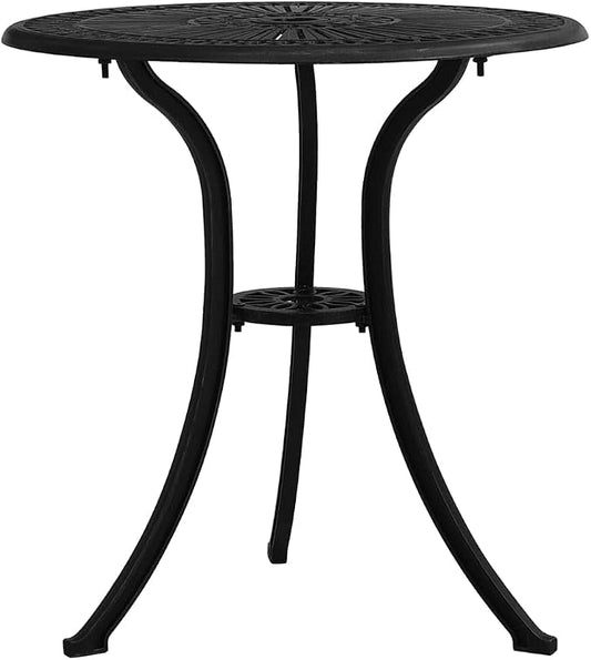 (Fast Delivery) Cast Aluminum Dining Table Outdoor Retro Bistro Table Round Dining Table with Umbrella Hole for Patio or Garden Garden Table Black 24.4"x24.4"x25.6" Cast Aluminum