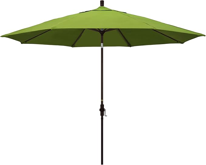 California Umbrella 11Ft Premium Sunbrella Patio Umbrella, Hand-Crank, Tilt-Collar, Bronze Frame, Macaw Fabric