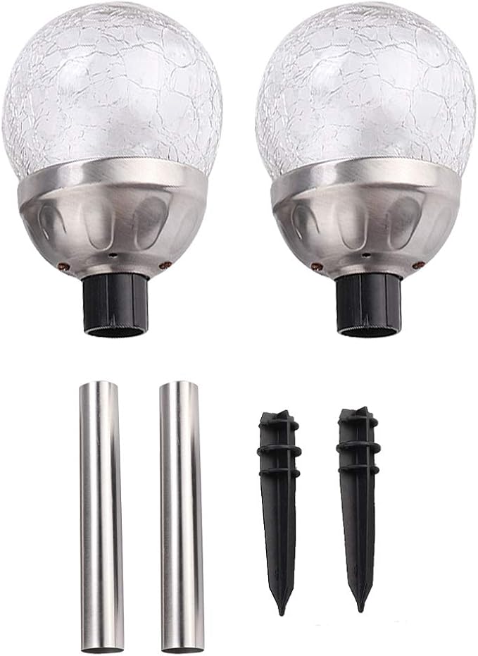 2Pcs Solar Powered Outdoor Lights, Crackle Round Ball LED Garden Lamps for Courtyards, Yards, Patios, and Walkways, Stake Lights for Decorative Landscape Lighting